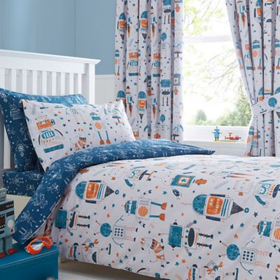 Kids' blue and white 'Robots' duvet cover and pillow case set